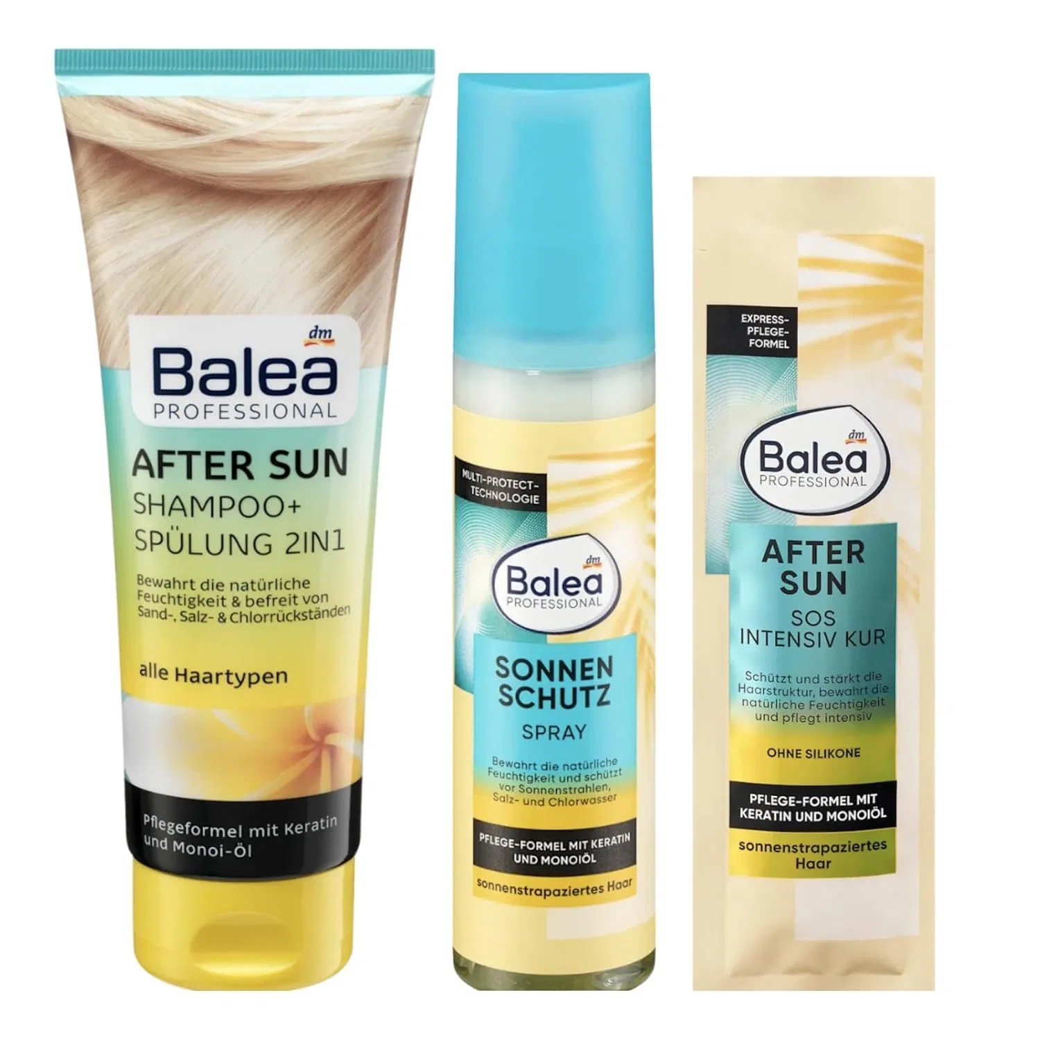 Набор Balea PROFESSIONAL After Sun из 3 предметов: шампунь + кондиционер, спрей, маска и щетка для массажа Balea Professional