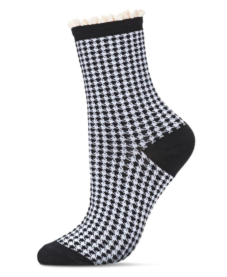 

Женские носки с кружевной манжетой и узором гусиная лапка MeMoi, Black white