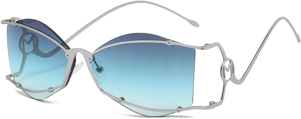 

Солнцезащитные очки без оправы с декоративной отделкой, нестандартный тренд, женские солнцезащитные очки в стиле хип-хоп/панк, забавные мужские солнцезащитные очки с защитой от УФ-излучения UV400 UATXTAU, Silvery Grey Blue