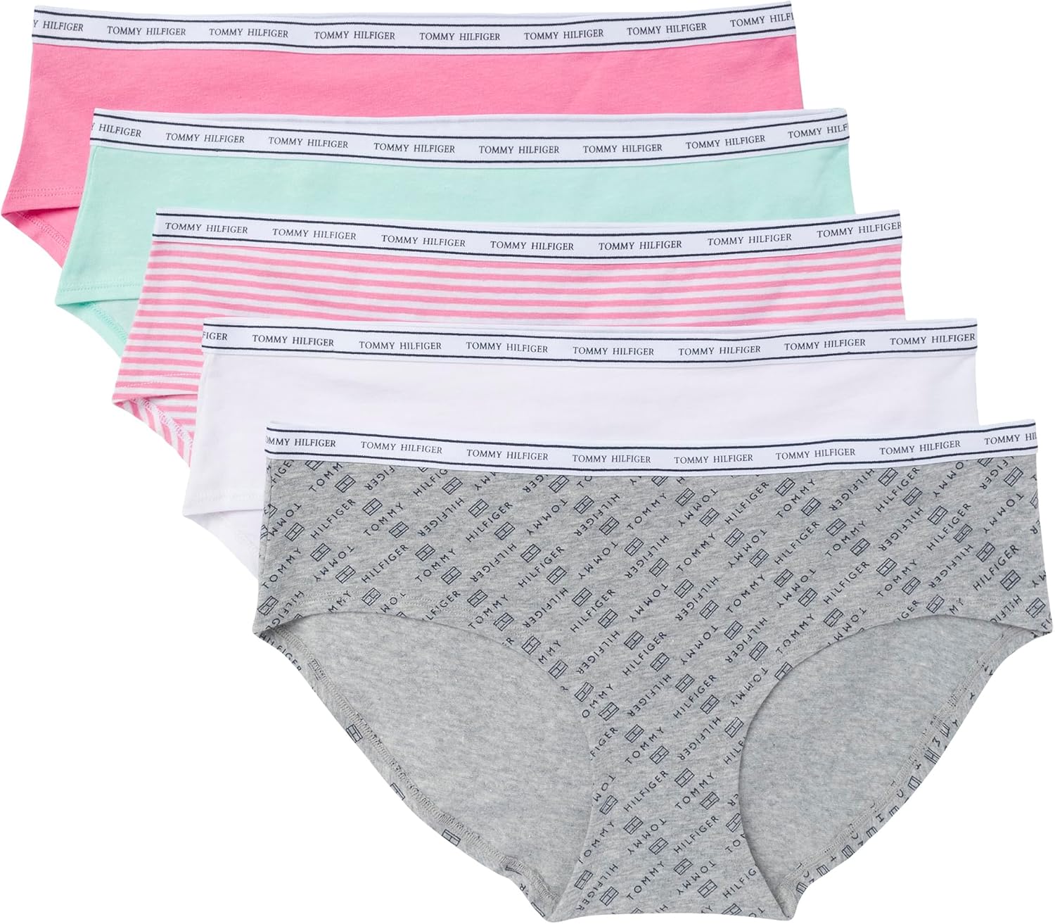 

Женские классические хлопковые шорты Tommy Hilfiger с логотипом, упаковка 5 шт., Th Flag Print/Beach Glass/Bright White/Morning Glory/Morning Glory Stripe
