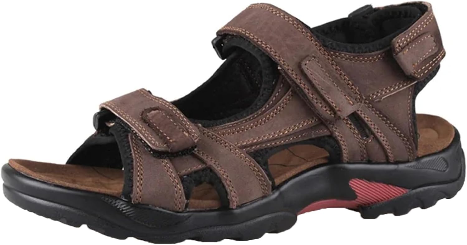 

Мужские спортивные пляжные туфли на открытом воздухе, сандалии из натуральной кожи, легкие сандалии с открытым носком Generic, коричневый