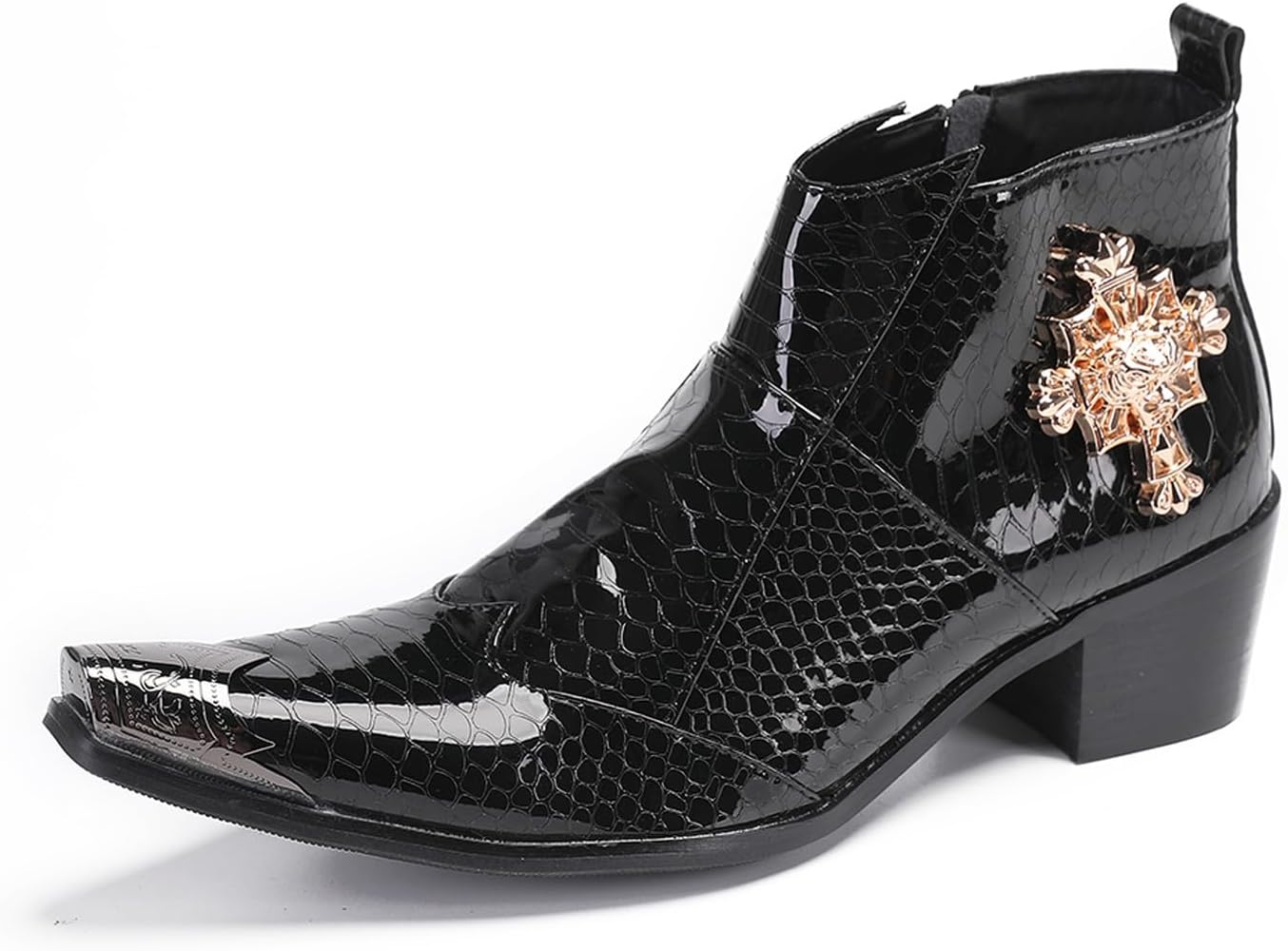 

Мужские ботинки Santimon Chelsea из натуральной кожи - ботинки в западном стиле с узором под змею, металлическим носком и молнией, черный