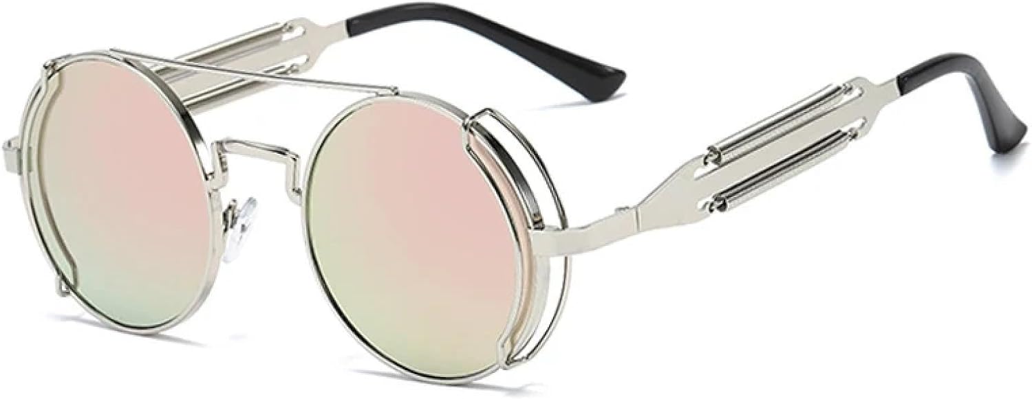 

Солнцезащитные очки с защитой от УФ-излучения UV400 | Круглые металлические очки в стиле стимпанк | Для женщин и мужчин, для занятий спортом на открытом воздухе и вождения DSVIGF, Silver-pink