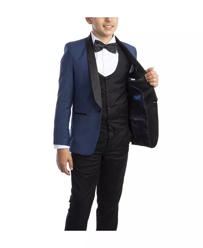Комплект из 5 предметов для смокинга Slim Fit Shawl для большого мальчика Perry Ellis, синий — фото 3