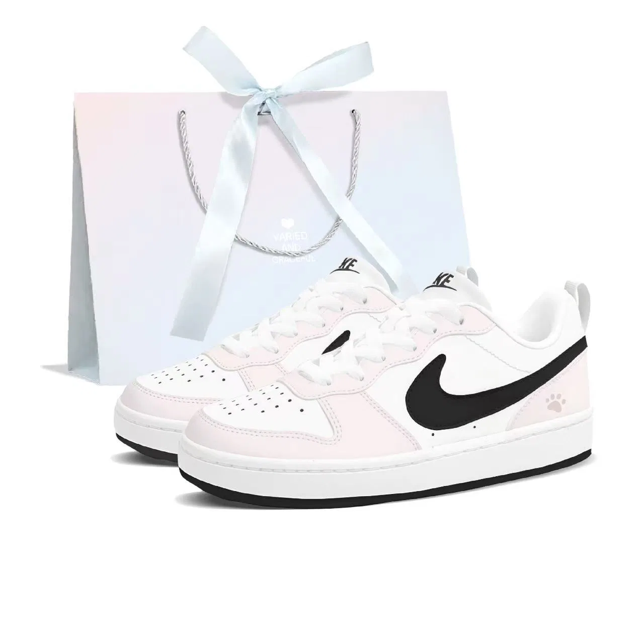 Кроссовки детские для скейтбординга Court Borough Sweet Pink Cat Paw, низкий профиль, из искусственной кожи с амортизацией, износостойкие Nike