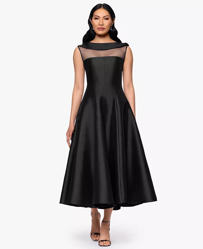 

Женское платье А-силуэта с вырезом-лодочкой и бантом на плечах Betsy & Adam, черный