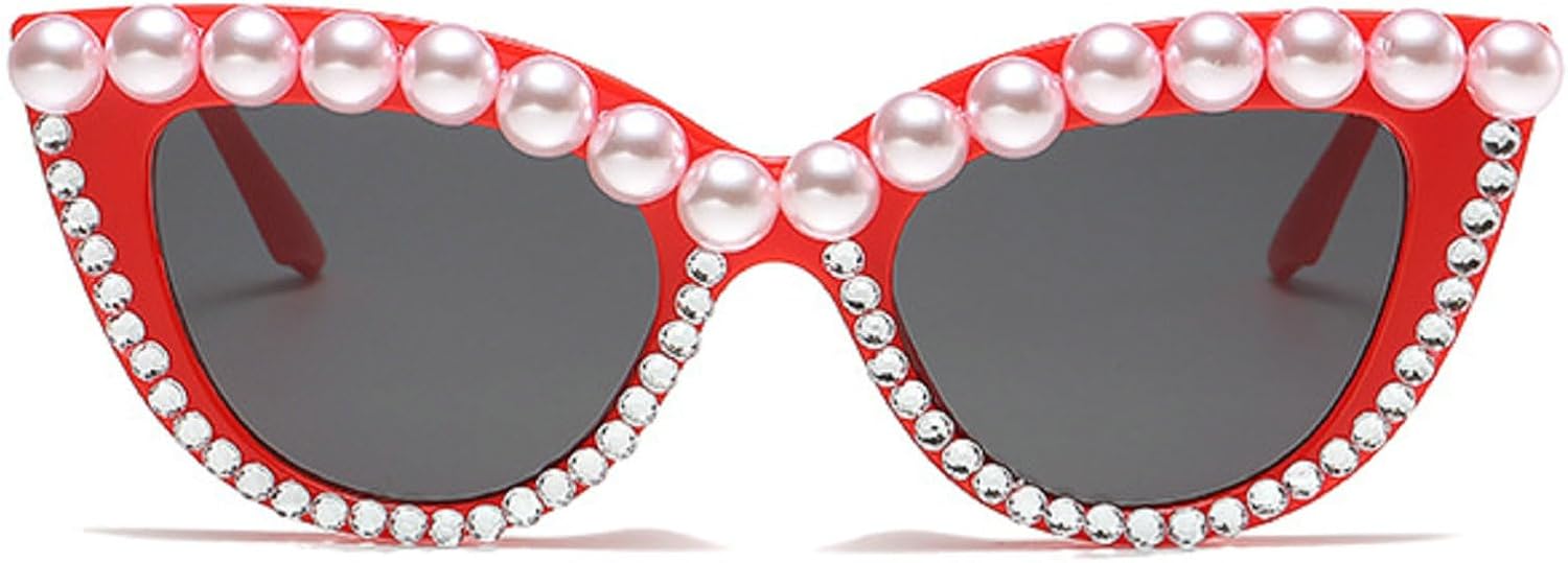 

Солнцезащитные очки «кошачий глаз» с бриллиантами, ретро-очки с жемчугом, женские солнцезащитные очки со стразами, блестящие очки для вечеринок, защита от ультрафиолета UV400 mincl, Red