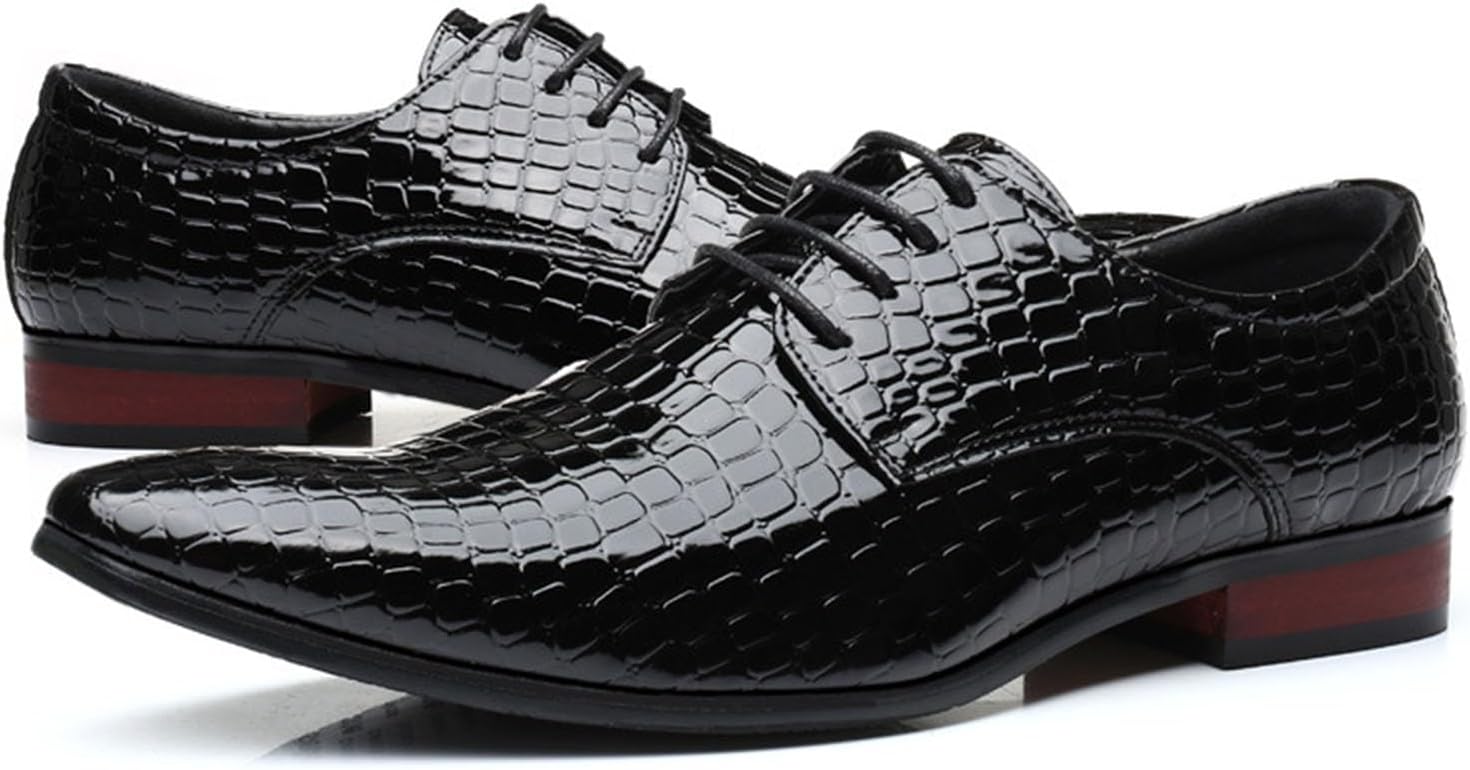 

Мужские кожаные туфли оксфорды с узором, заостренным носком и шнуровкой для делового и официального стиля, классические и модные лакированные кожаные туфли Myallfeet, черный