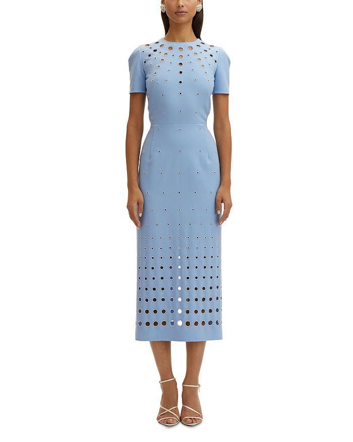 

Платье с ажурной отделкой из искусственного жемчуга Oscar de la Renta, синий