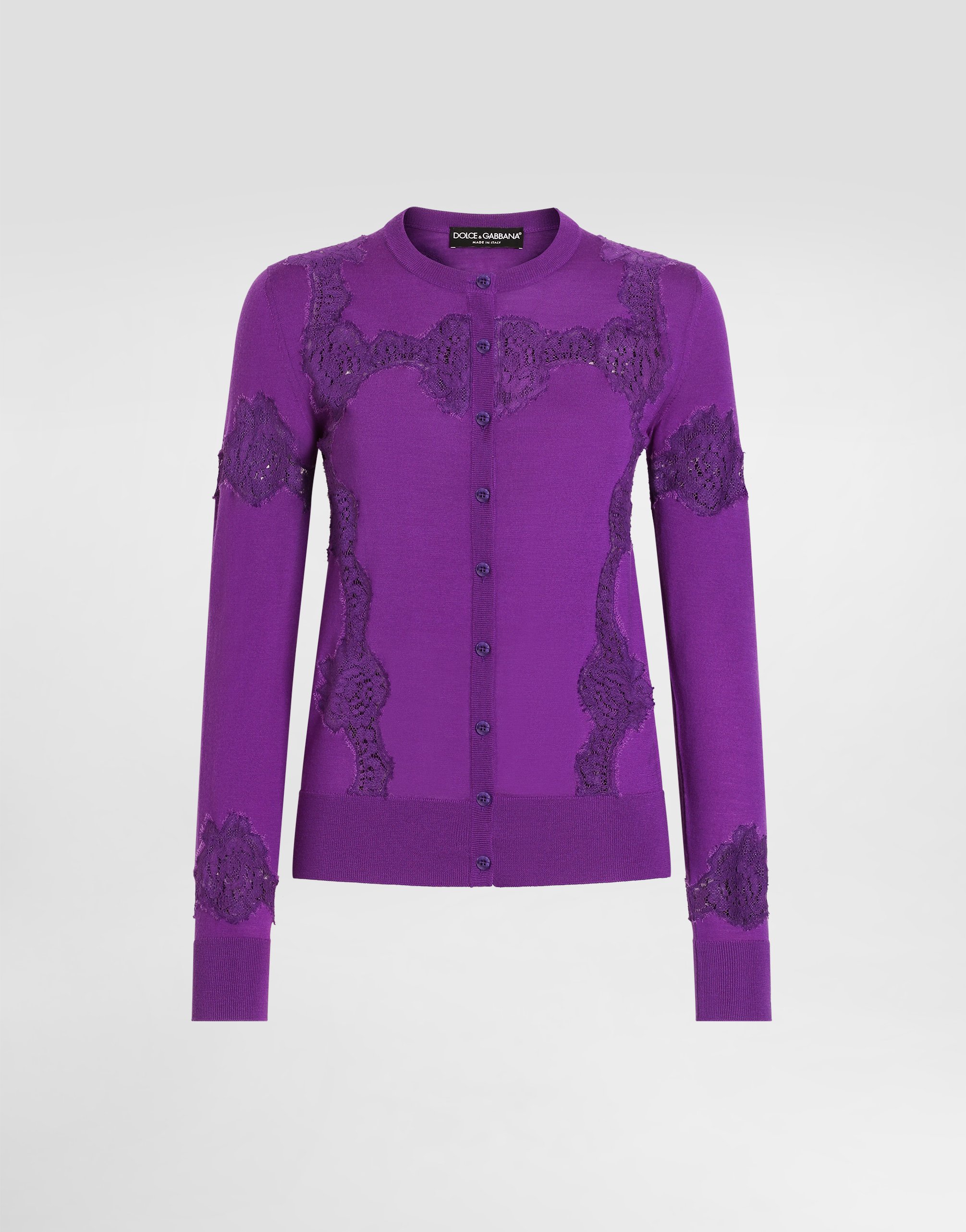 

Шерстяной кардиган с кружевом Dolce & Gabbana, фиолетовый