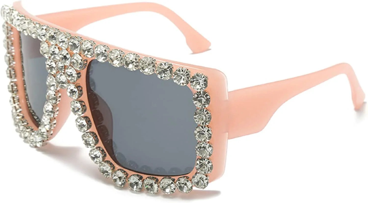 

Большие сверкающие солнцезащитные очки с кристаллами и стразами для женщин, модные квадратные очки для дискотек и вечеринок с плоской верхней частью mincl, Pink