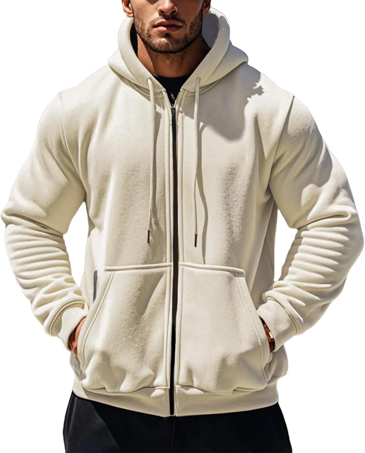 

Мужская однотонная флисовая толстовка с капюшоном на молнии RSZGSWS