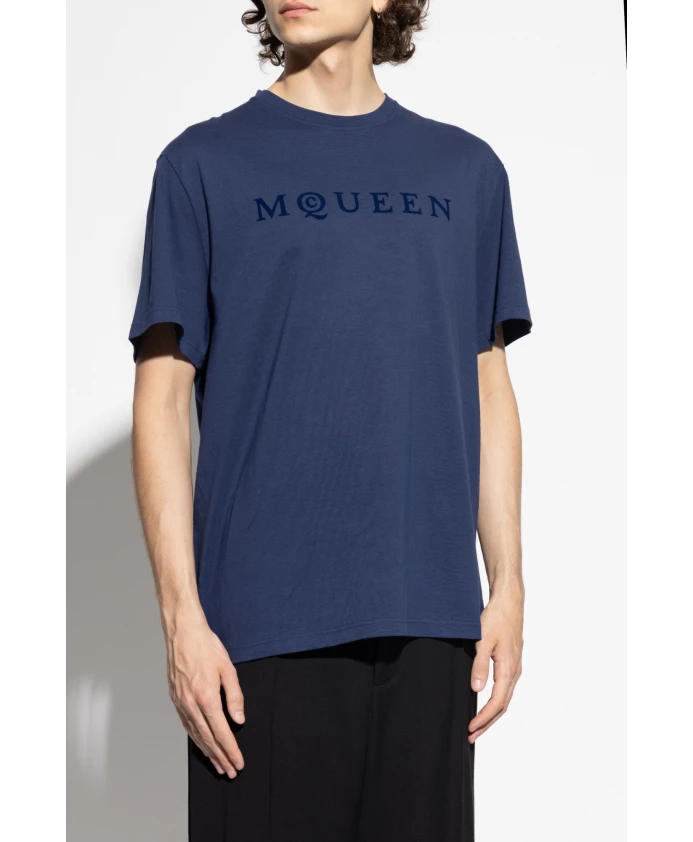 Футболка с логотипом, отделанным бархатом. Alexander Mcqueen, синий — фото 3