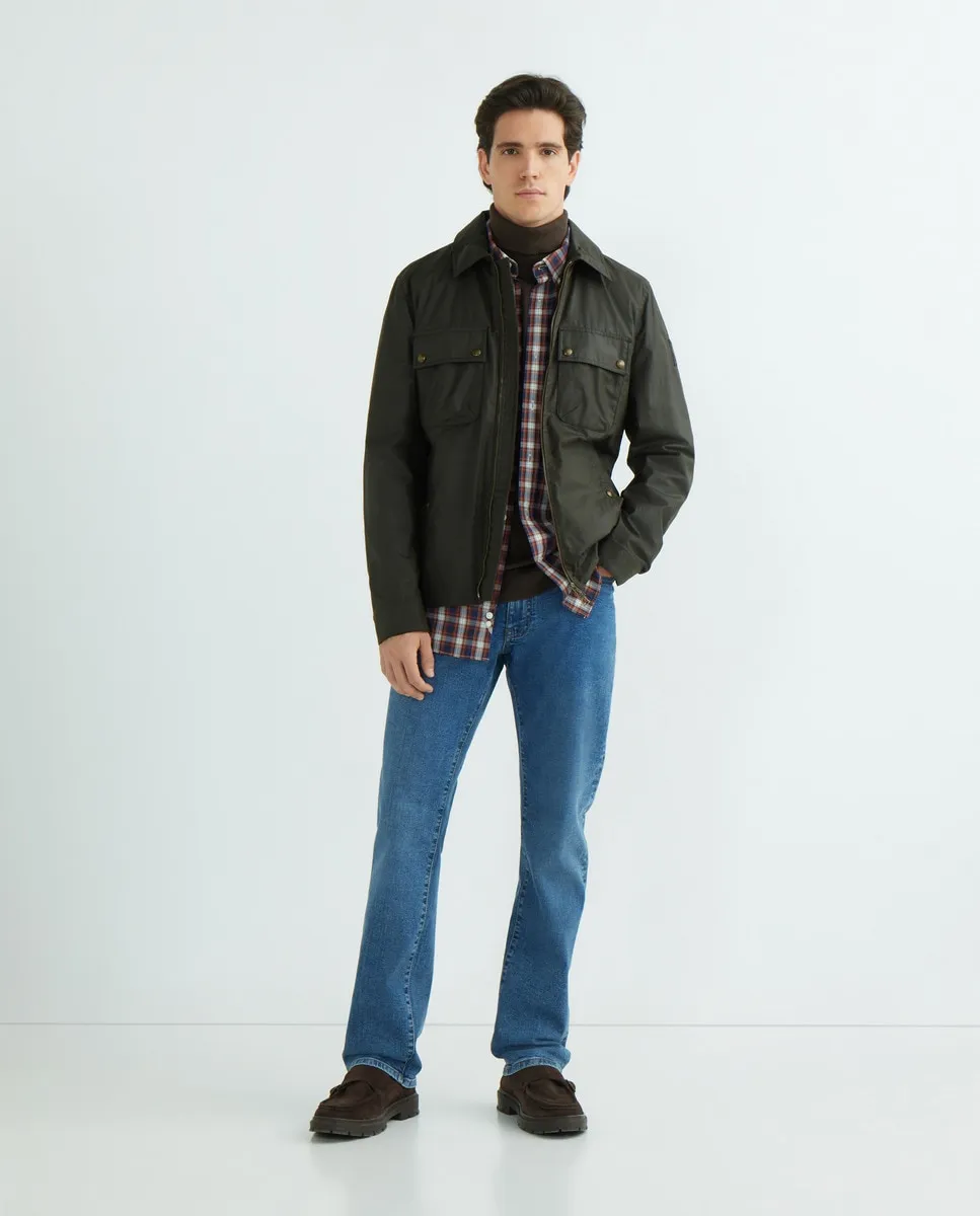 

Мужская рубашка из вощеного хлопка с четырьмя карманами на молнии Belstaff, темно-зеленый