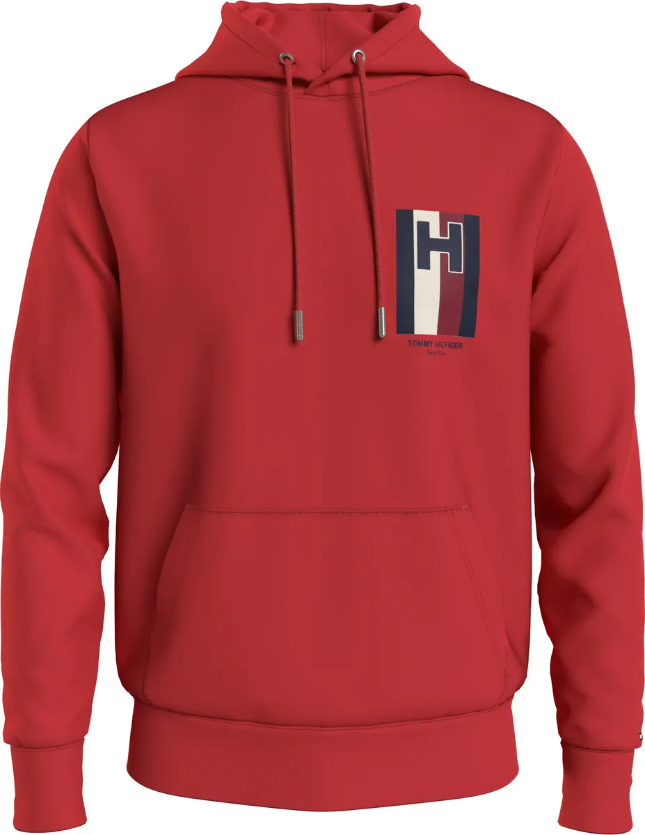 

Толстовка Tommy Hilfiger "H EMBLEM HOODIE" с контрастным принтом на груди, красный