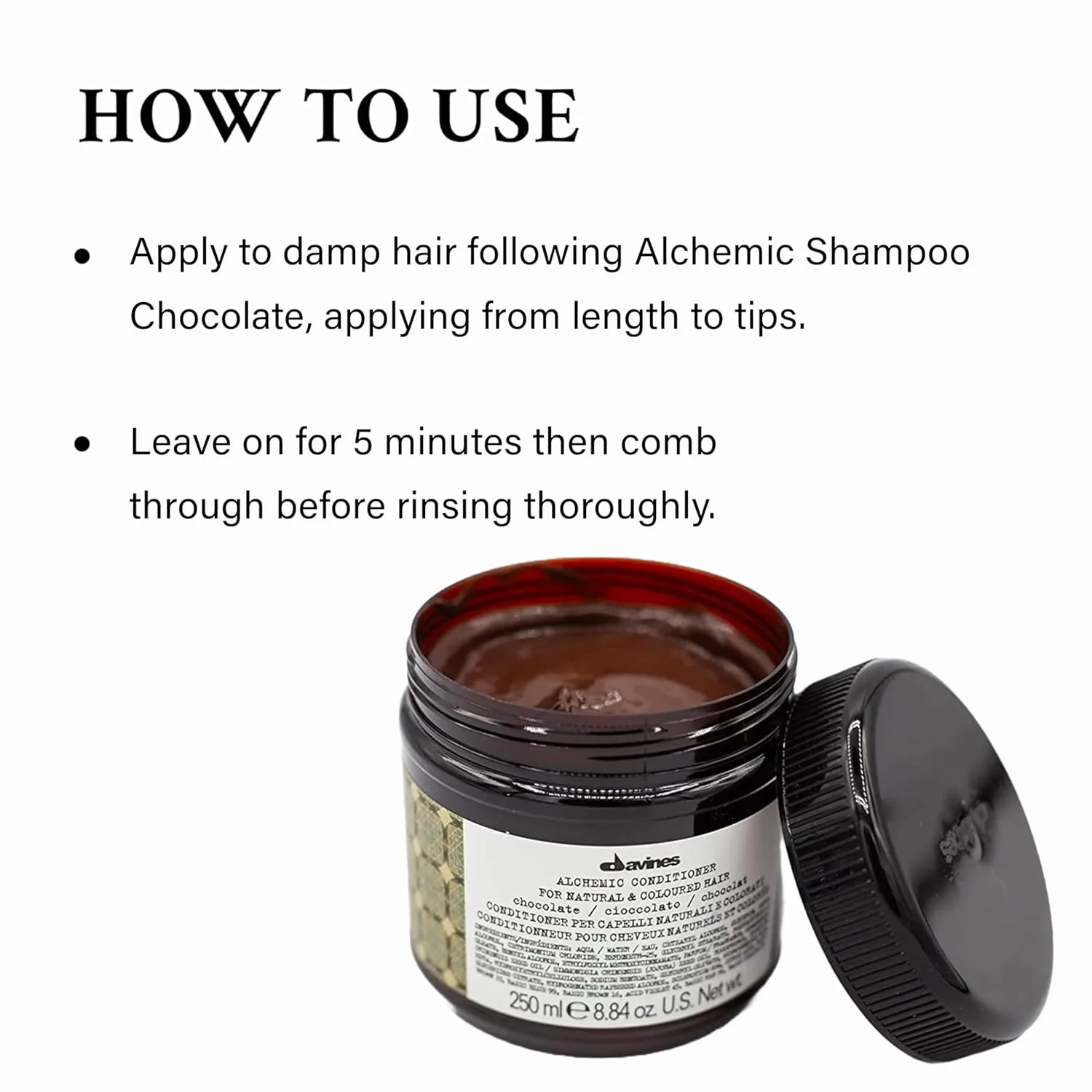 Кондиционер Davines Alchemic Chocolate, крем для окрашивания темно-коричневых и черных волос - усиливает и увлажняет оттенки каштановых волос с маслом жожоба, 8, 45 жидких унций. 260 мл (.), brown — фото 4