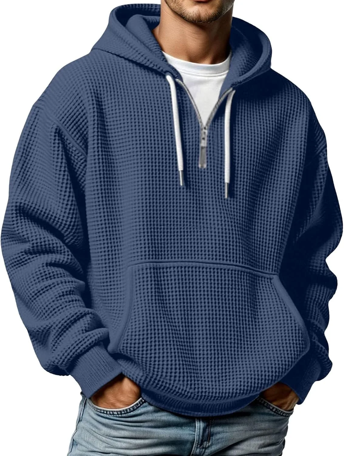 

Толстовка JiXiang с капюшоном и молнией на четверть, длинный рукав, с карманами