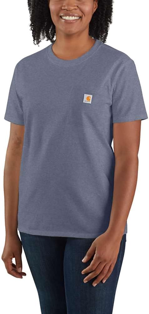 

Carhartt женская футболка с карманом, свободный крой, плотная ткань, короткий рукав, Folkstone Gray Heather