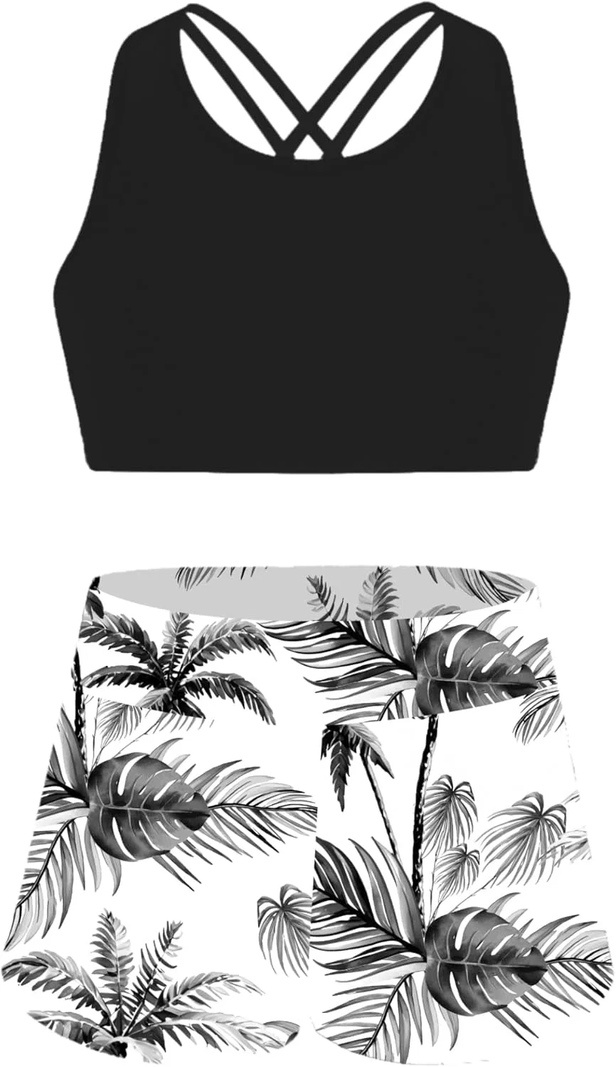 Детский топ на бретелях с шортами, принт Lily, Miaeowve, Black Coconut Tree a — фото 2