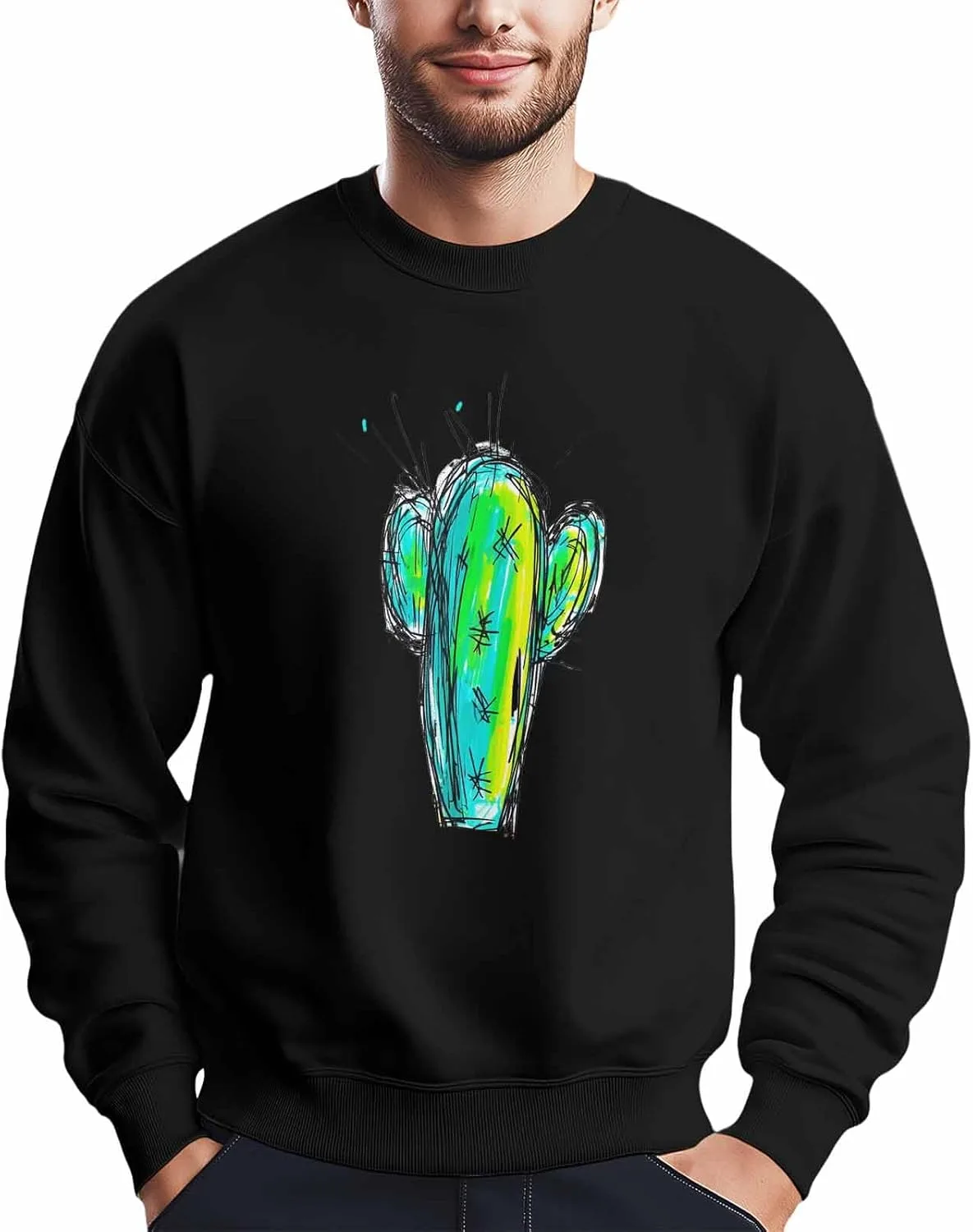 

Мужской свитшот с принтом кактуса в цвете teal green, длинные рукава Winvebermior