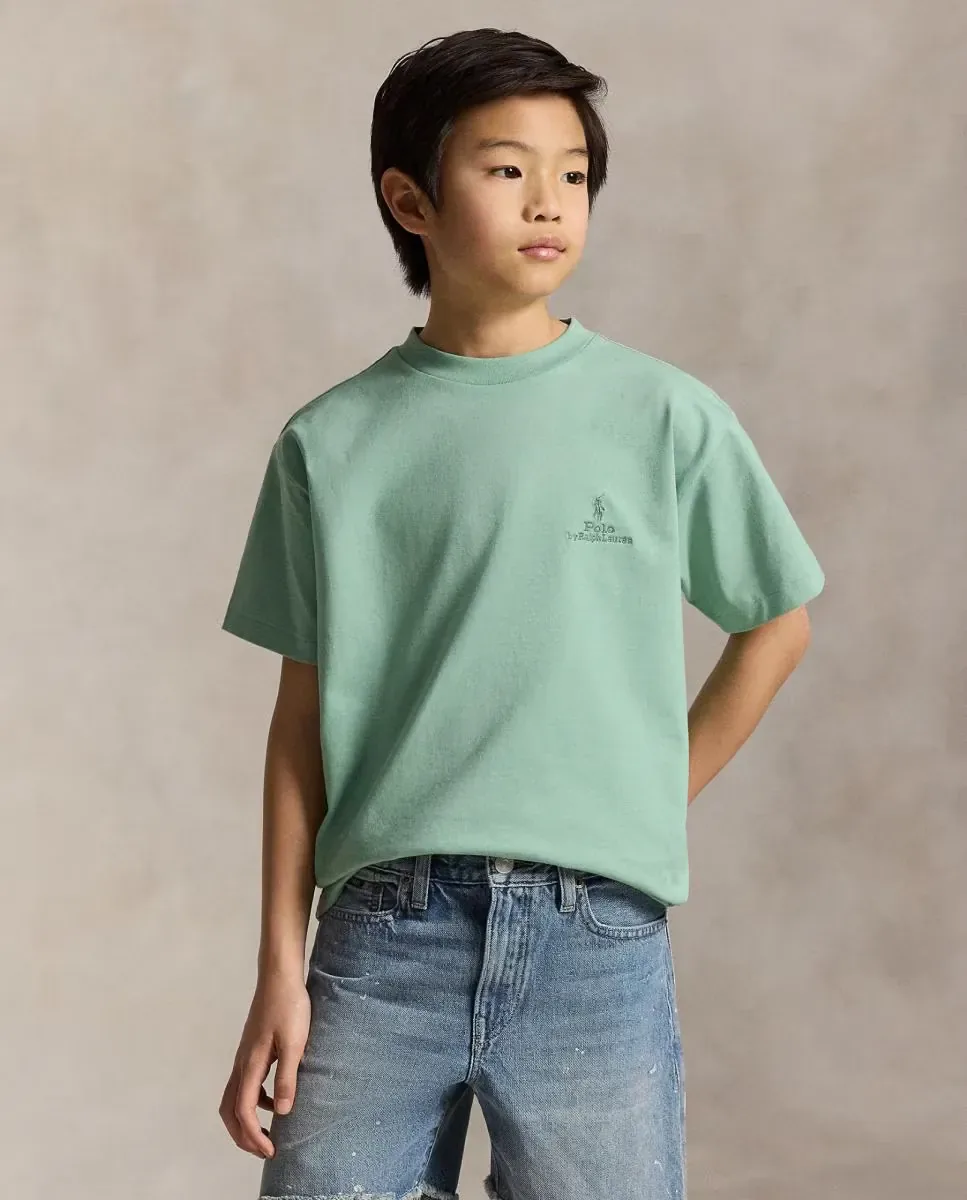Футболка унисекс свободного кроя с логотипом одного тона из хлопка Polo Ralph Lauren, бирюзовый