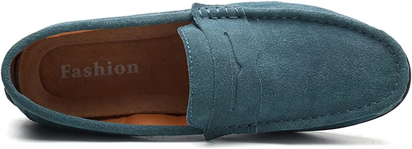 Лоферы кожаные с перфорацией, Round Toe Suede Vamp Penny Loafer, Rubber Sole Comfortable Flat Heel Lightweight Prom Walking Slip-on, зеленый PUGHGAETZF — фото 4