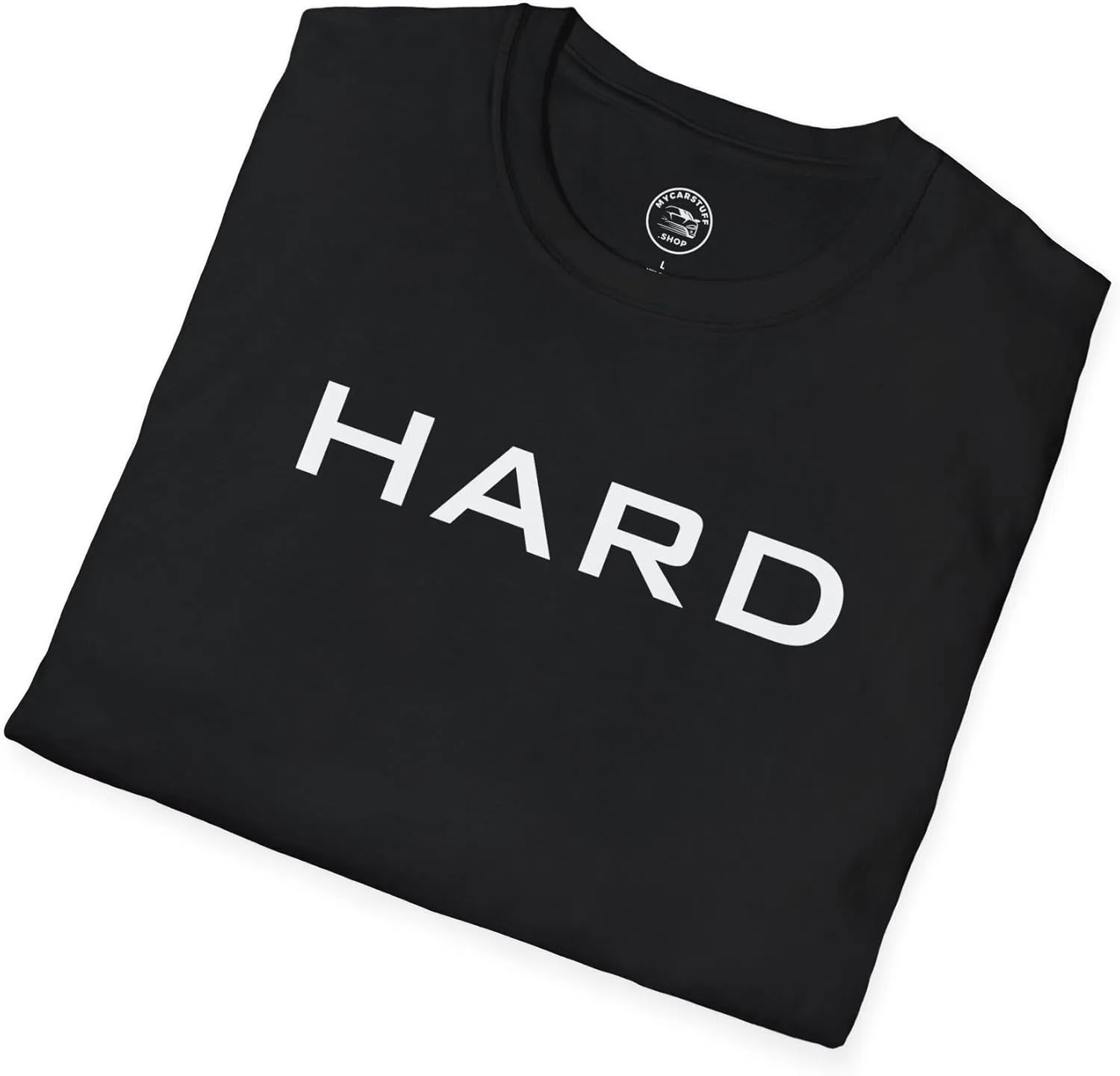 Футболка Brock Majors “Hard” Soft-Style – черная футболка с круглым вырезом и крупными белыми буквами | Удобная хлопковая футболка с графическим принтом — фото 4