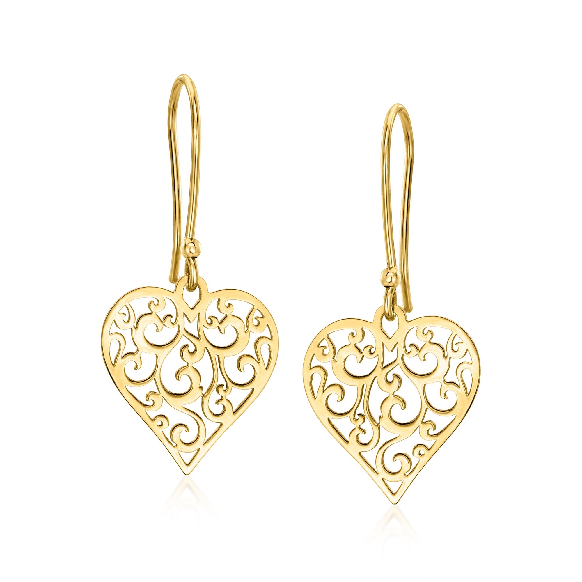 

Серьги-подвески Ross-Simons Italian из 14-каратного желтого золота в форме сердца Ross-Simons, желтый