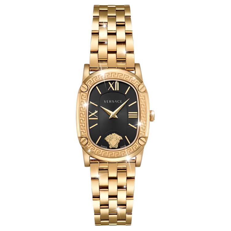 

VERSACE Женские наручные часы кварцевый механизм браслет из нержавеющей стали черный циферблат подарочная упаковка