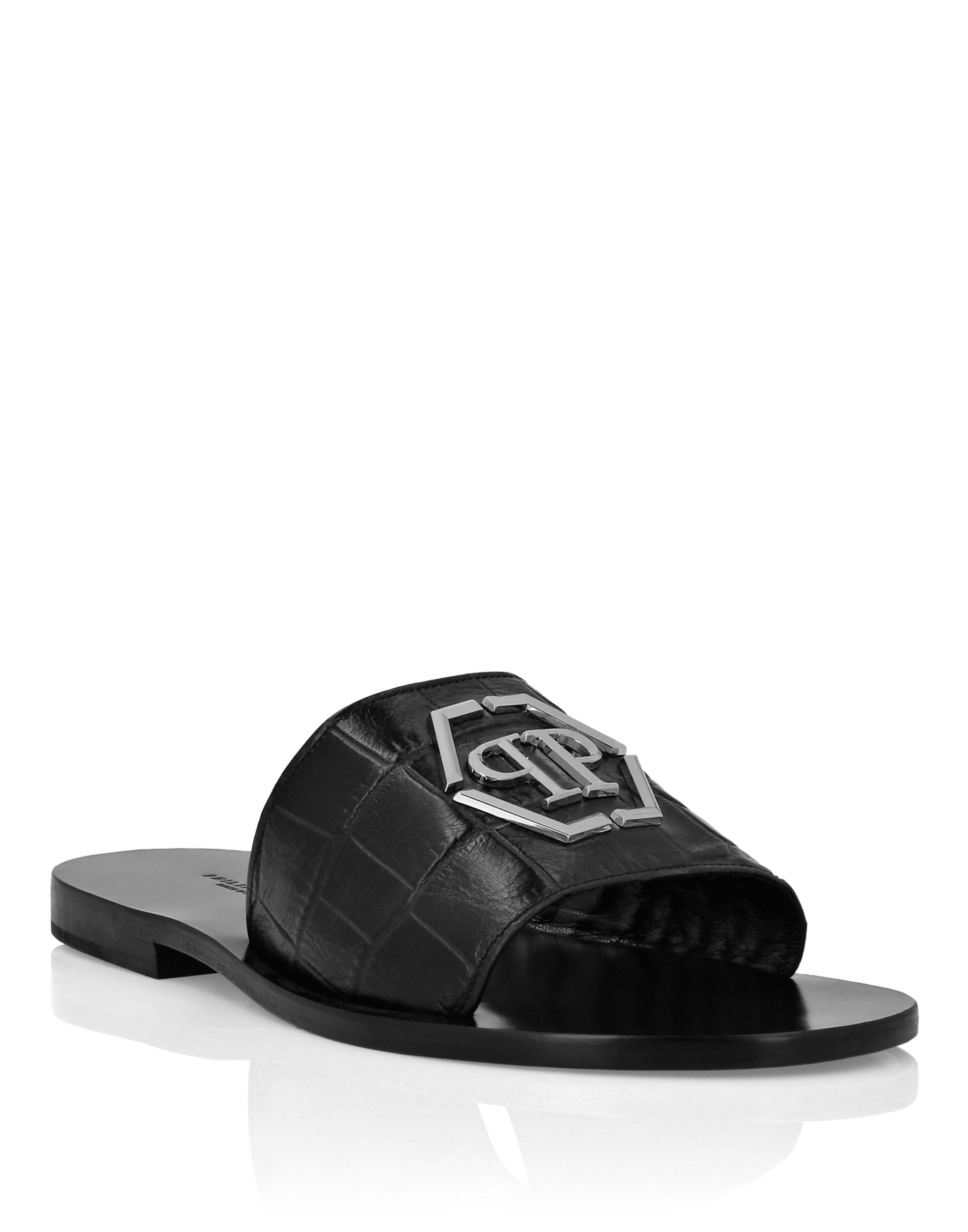 

Сандалии на плоской подошве с принтом Crocco PHILIPP PLEIN, цвет black/nickel