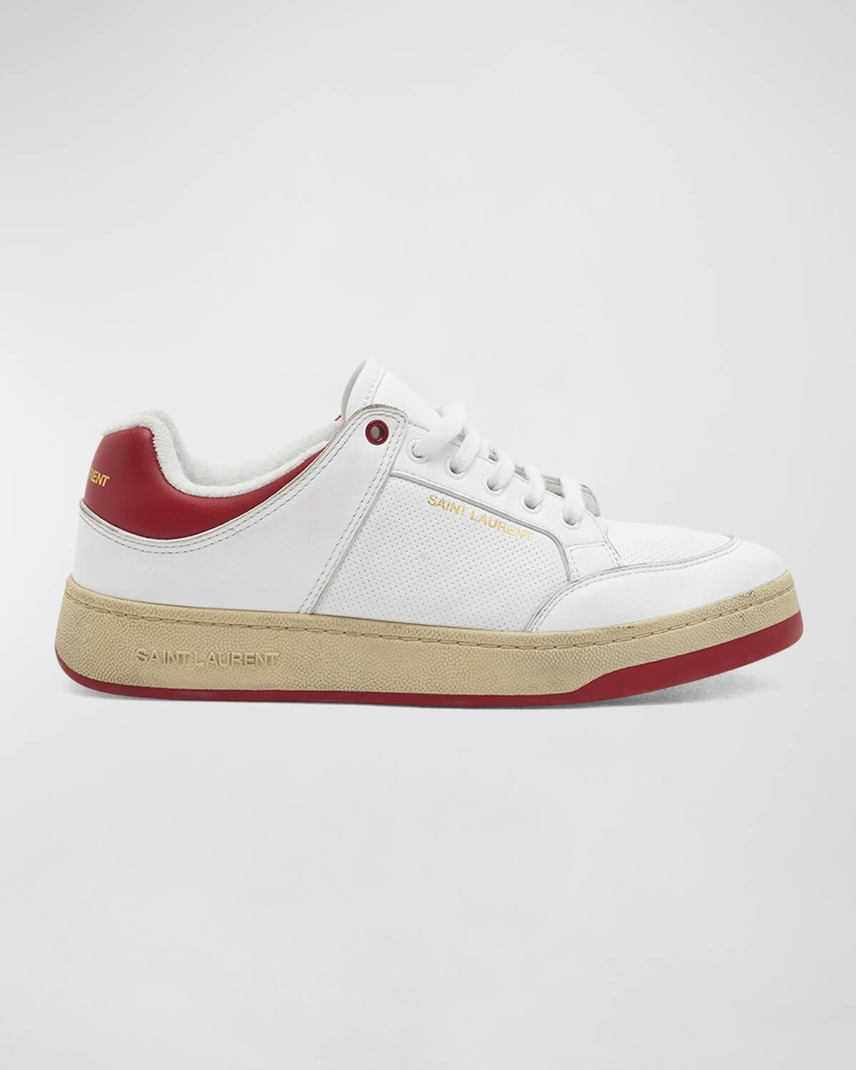 

Мужские двухцветные кожаные низкие кеды SL/61 Saint Laurent, цвет Off White/Red