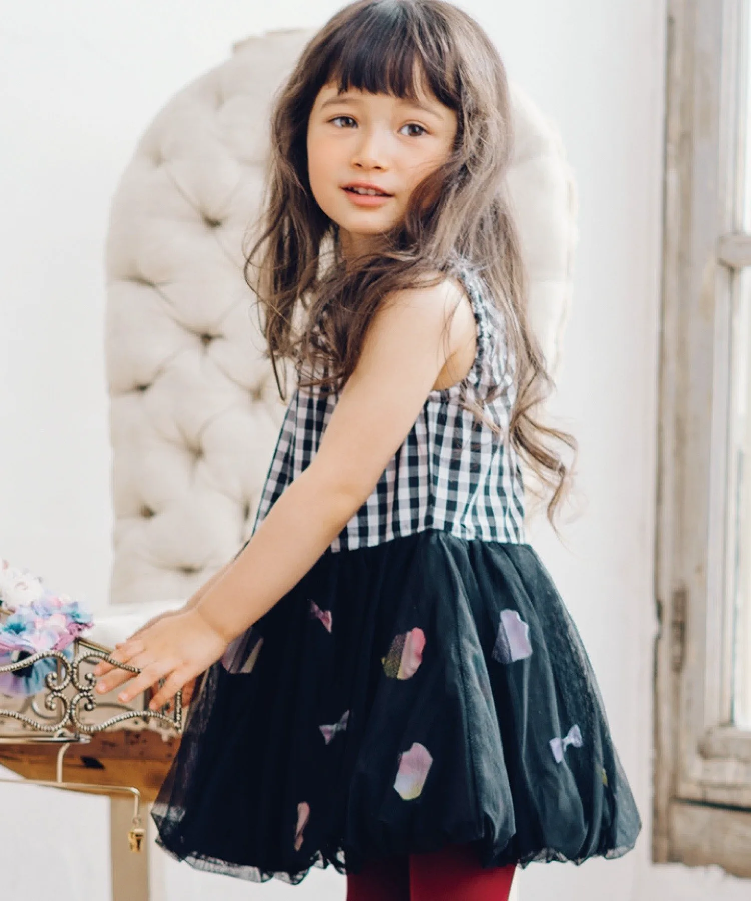Платье из воздушных шаров с цветами и лентами (80-100 см) Panpantutu, Black Gingham