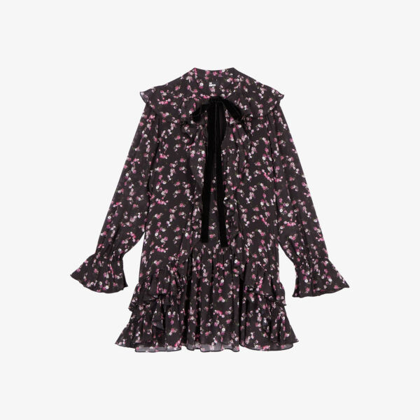 

Мини-Платье с цветочным принтом и оборками The Kooples, черный