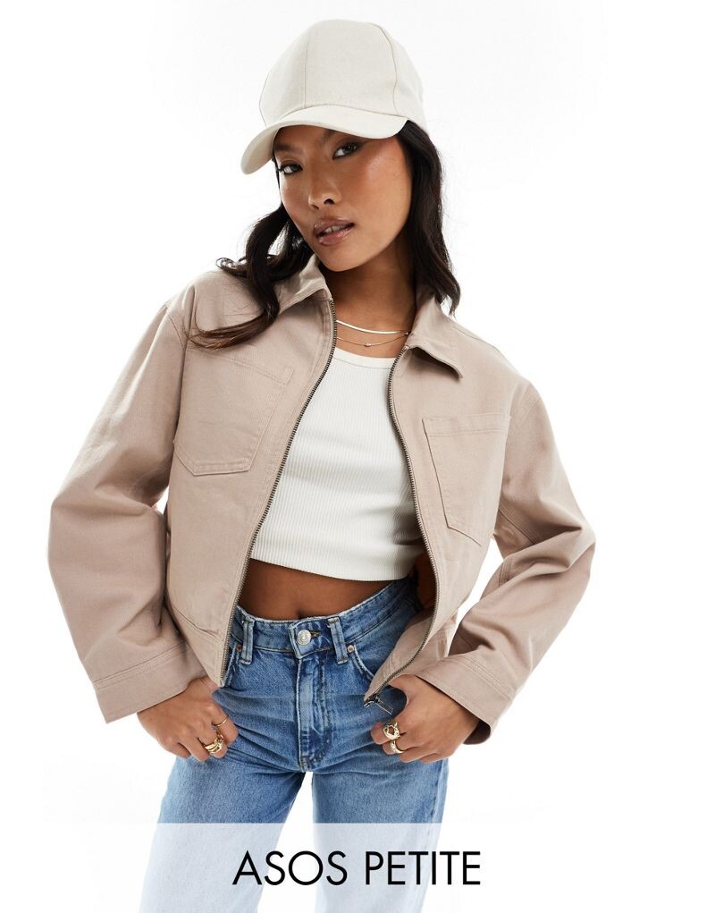 

Укороченная твиловая куртка пыльно-розового цвета ASOS DESIGN Petite