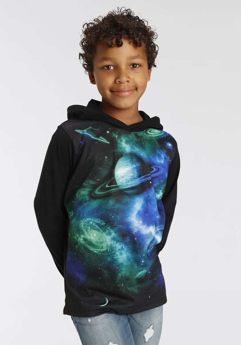 

KIDSWORLD рубашка с капюшоном "UNIVERSUM", фотопринт, черный