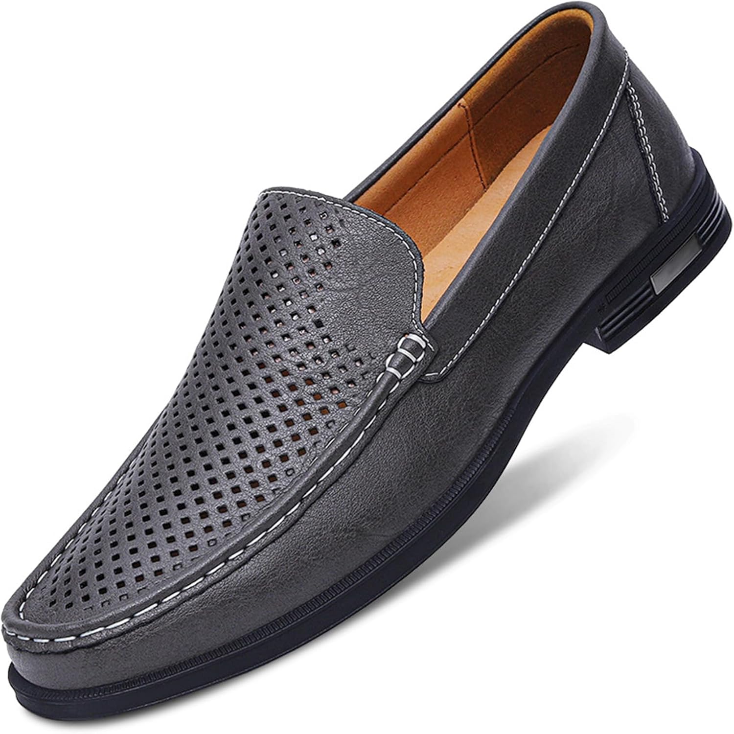 

Мужские лоферы из натуральной кожи без шнурков, повседневные, с перфорацией для вентиляции, комфортные, мягкая подошва, плоские, и повседневной носки Xoekd, серый