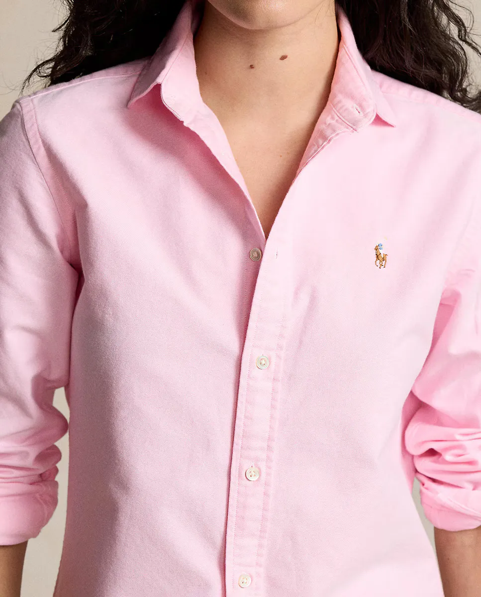 Женская хлопковая рубашка с длинным рукавом Polo Ralph Lauren, розовый — фото 3