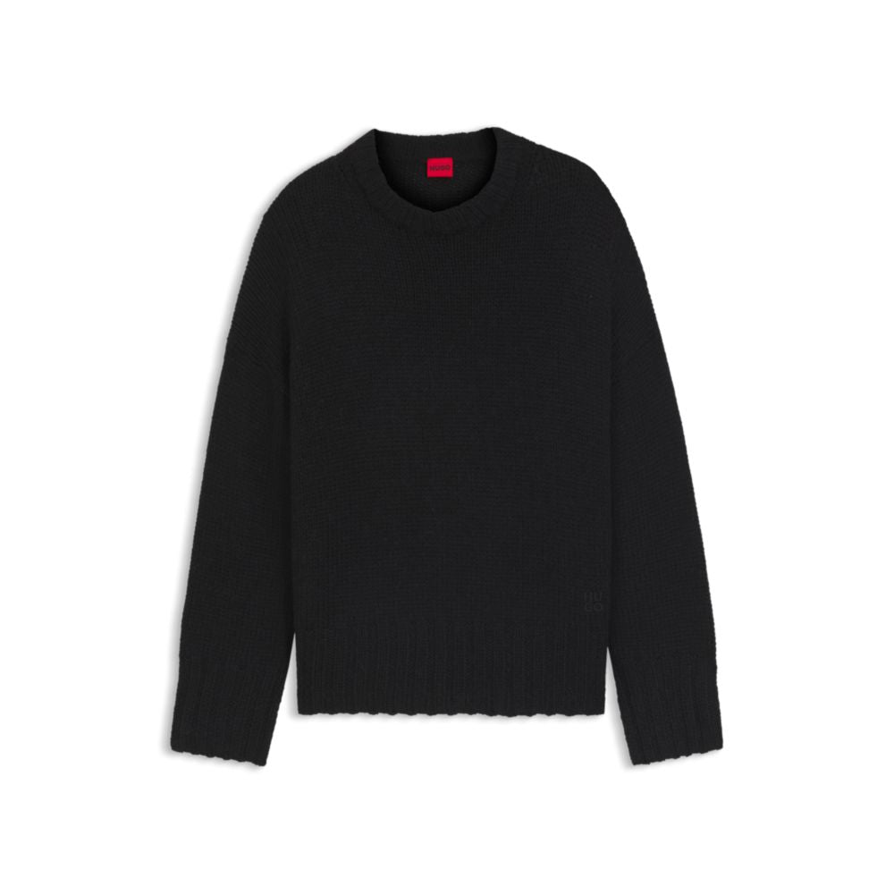 

Свитер оверсайз вязка с вышитым логотипом HUGO, черный