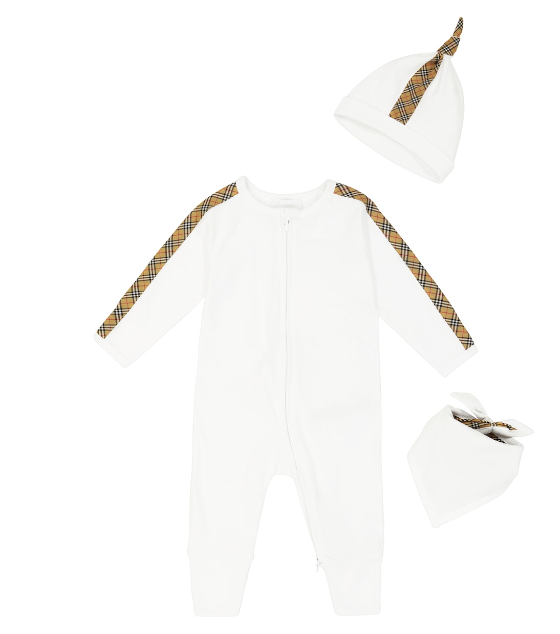 

Комплект из комбинезона, нагрудника и шапочки для младенца Burberry Kids, белый