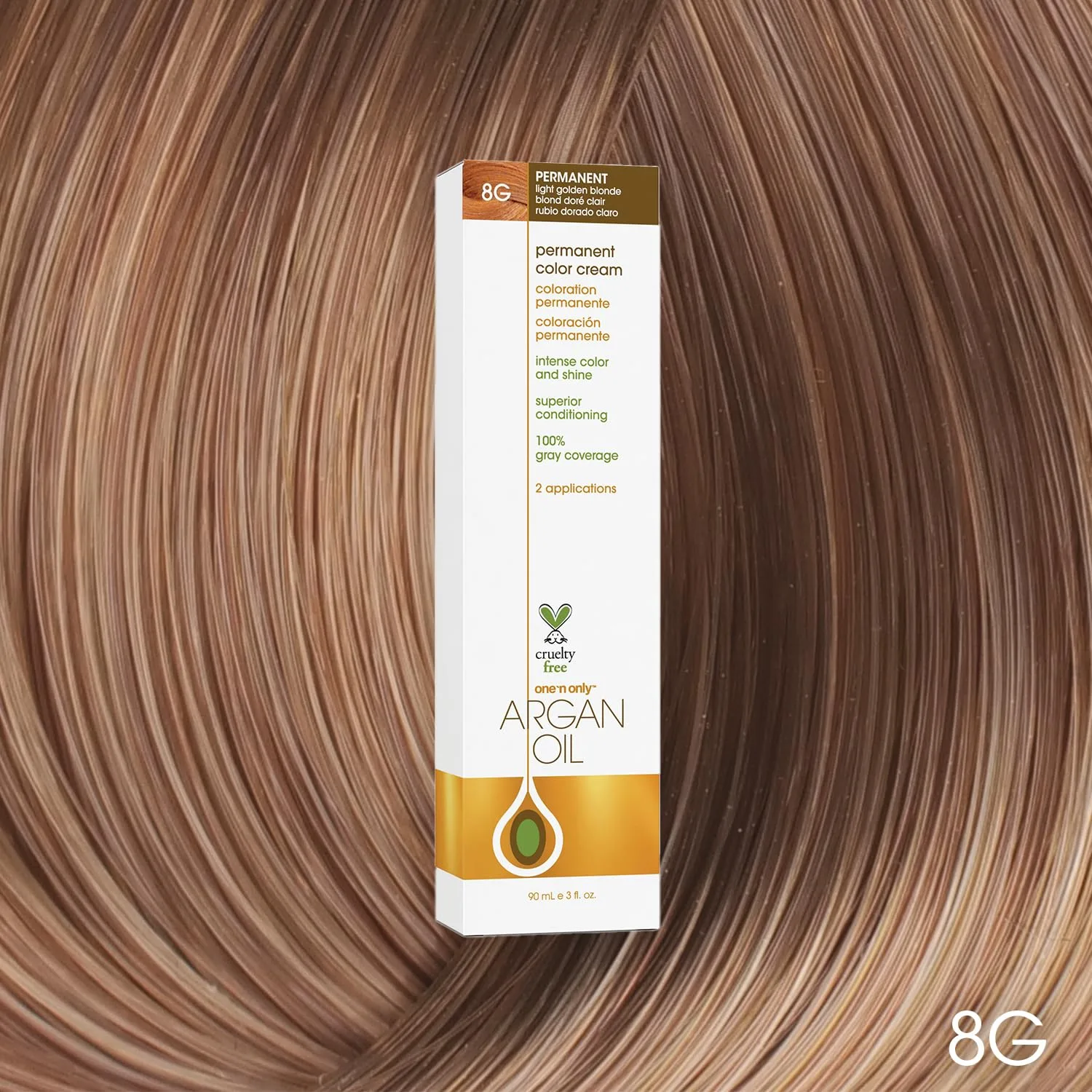 One N' Only Permanent Hair Color - стойкая краска для волос с аргановым маслом, насыщенные тона, маскирует седину, увлажняет и укрепляет, 8G Light Golden Blonde (85 г) One 'N Only, 8G Light Golden Blonde — фото 2