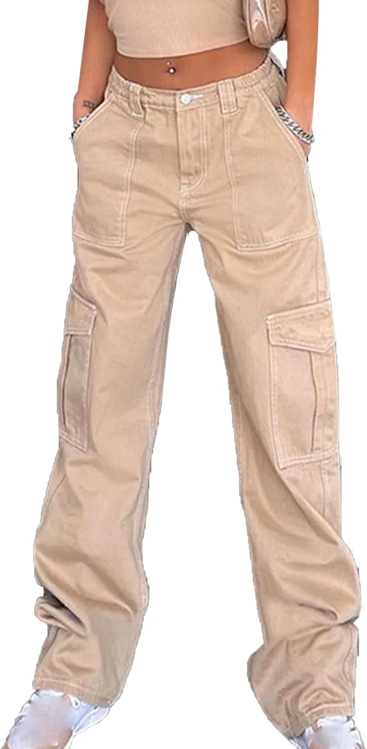 

DGHM-JLMY женские брюки в стиле харадзюку, прямые, с высокой талией, свободные, цвета khaki