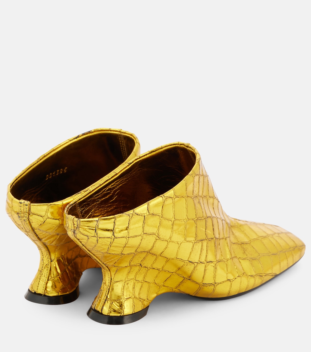 Мюли из кожи с эффектом крокодила на танкетке Dries Van Noten, золотой — фото 2