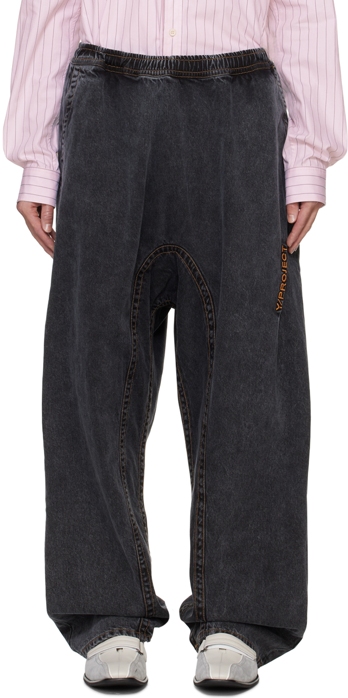 

Черные джинсы Souffle с защипнутым логотипом Y/Project, Evergreen vintage black