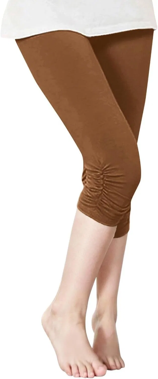 Леггинсы 3/4 для девочек с кружевом, высокая талия, Generic, Brown-2