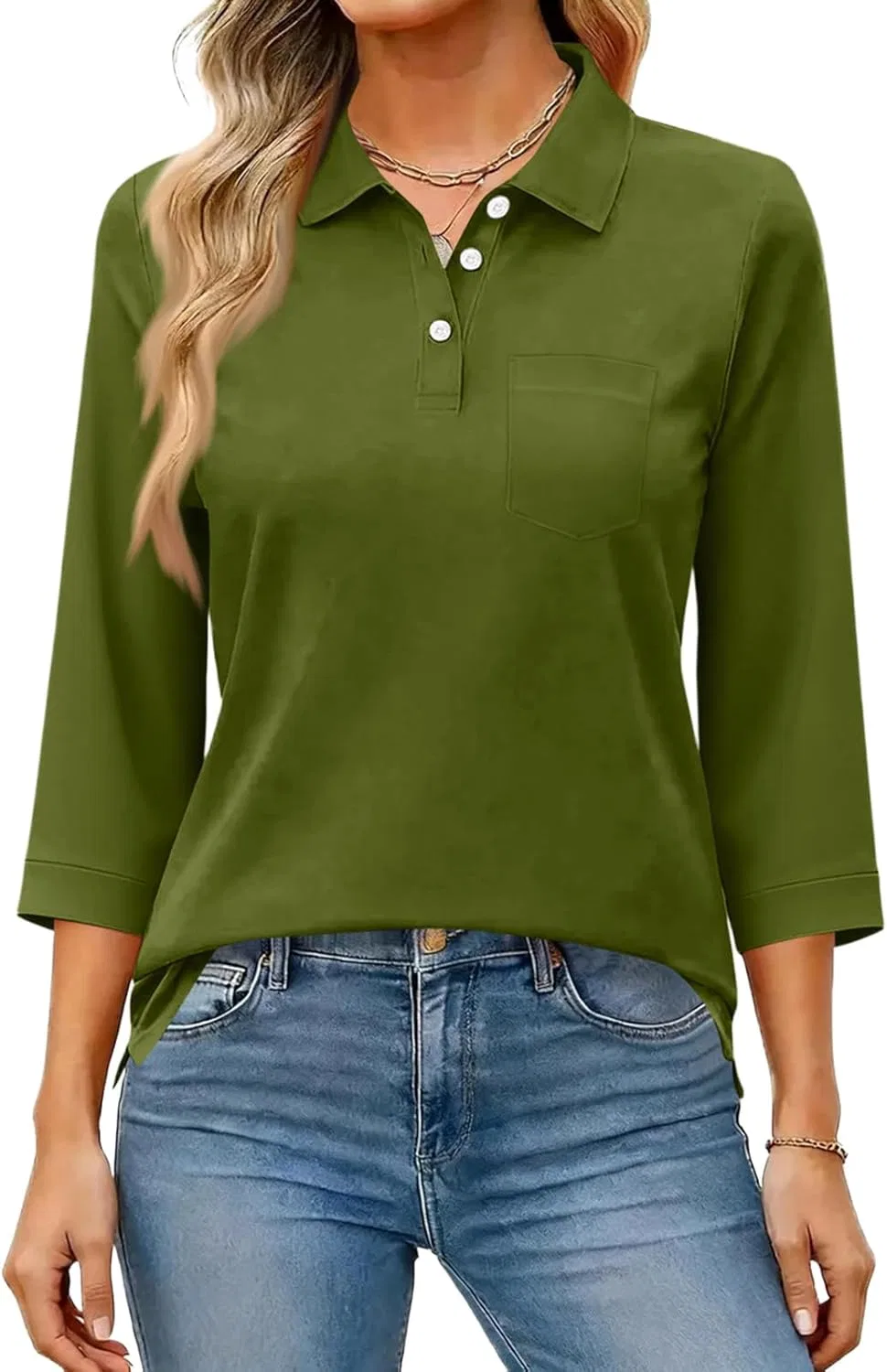 Поло для женщин 3/4 рукав, B05 Army Green