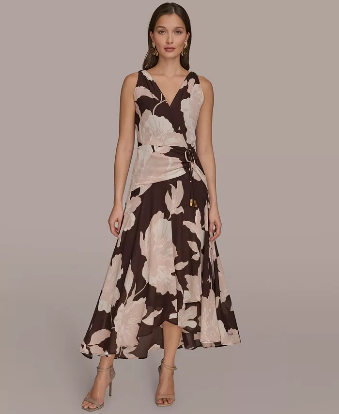 

Женское платье без рукавов с имитацией запаха Donna Karan New York, коричневый