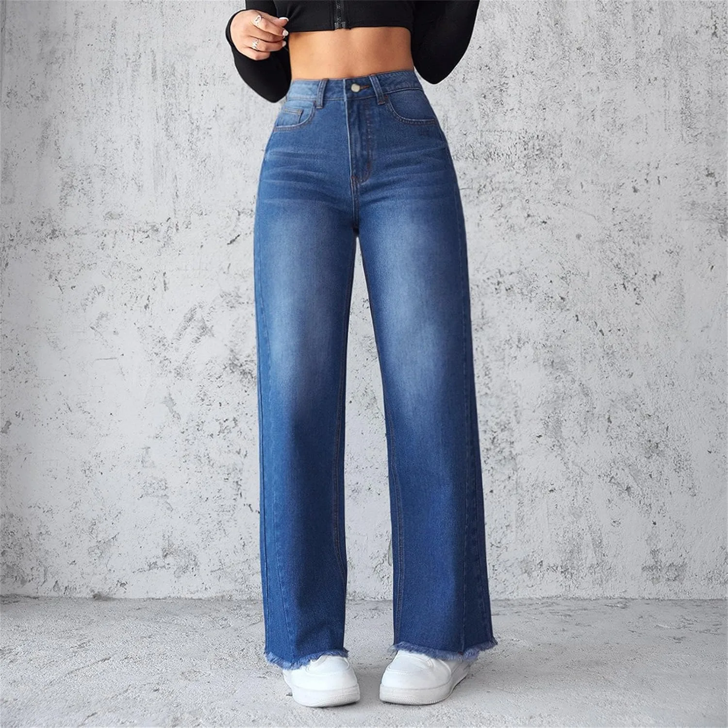 Женские джинсы прямые широкие укороченные high waisted stretchy — фото 2