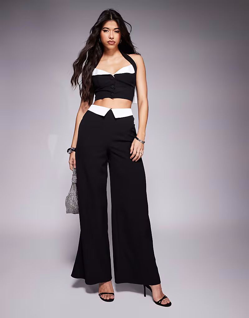 

Широкие брюки ASOS LUXE из контрастного атласа черного цвета