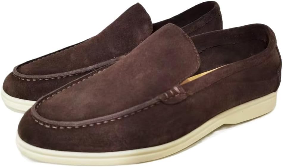 

Мужские замшевые лоферы-мокасины без шнурков для лета, легкие и дышащие, плоские повседневные туфли, прогулок и оксфорды Eimeinuosy, Coffee