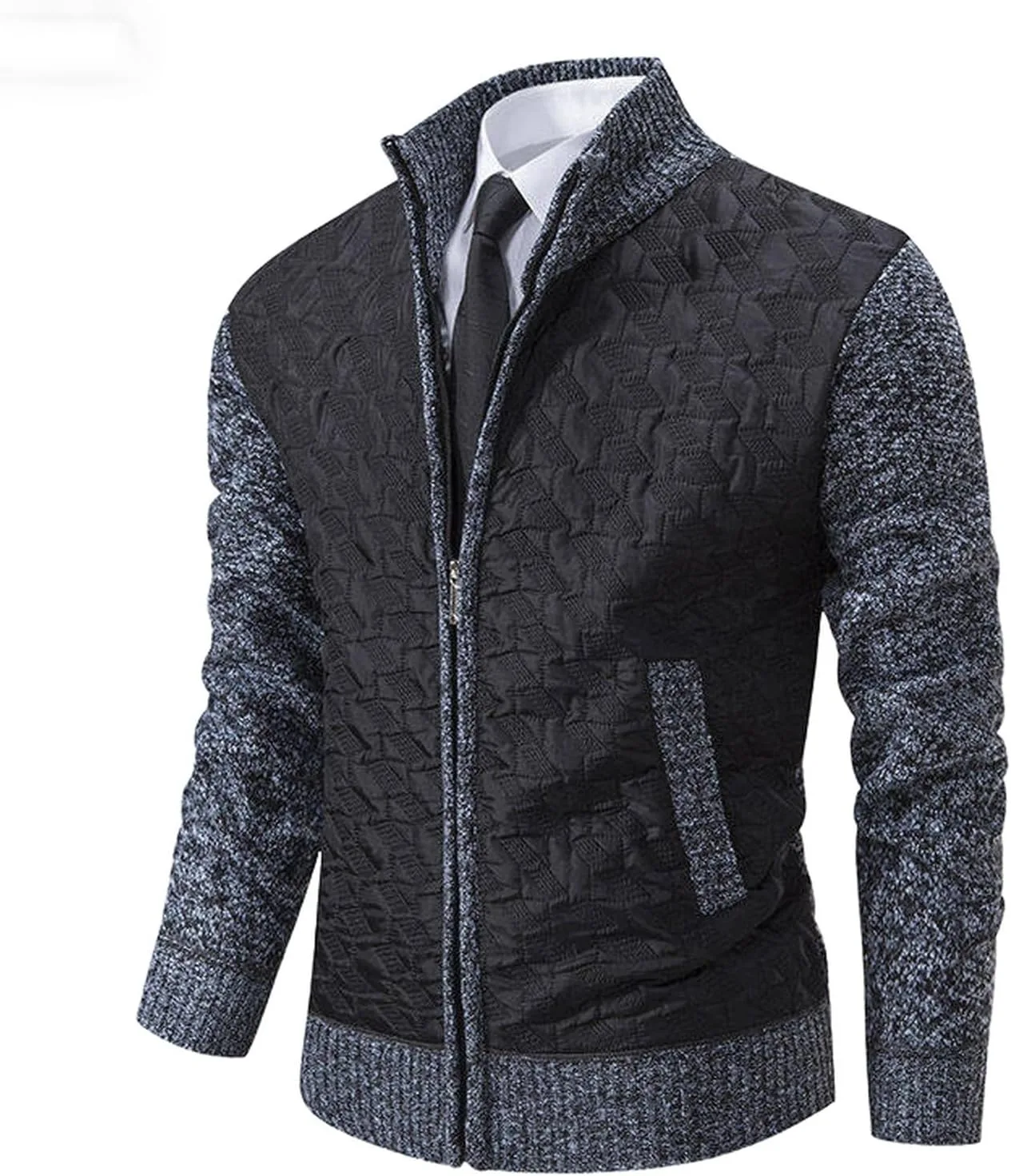 Мужской кардиган на молнии с воротником-стойкой, slim fit, с карманами